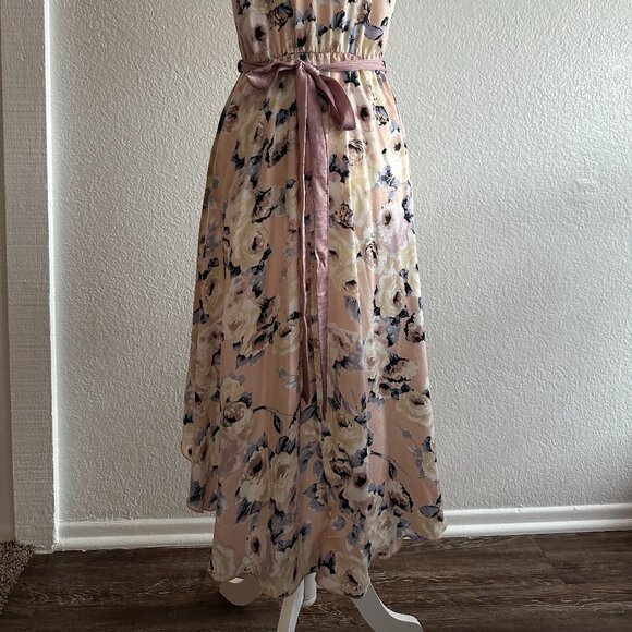 January 7 Floral High-Low Halter Dress with Waist Tie - Small - Picture 6 of 9